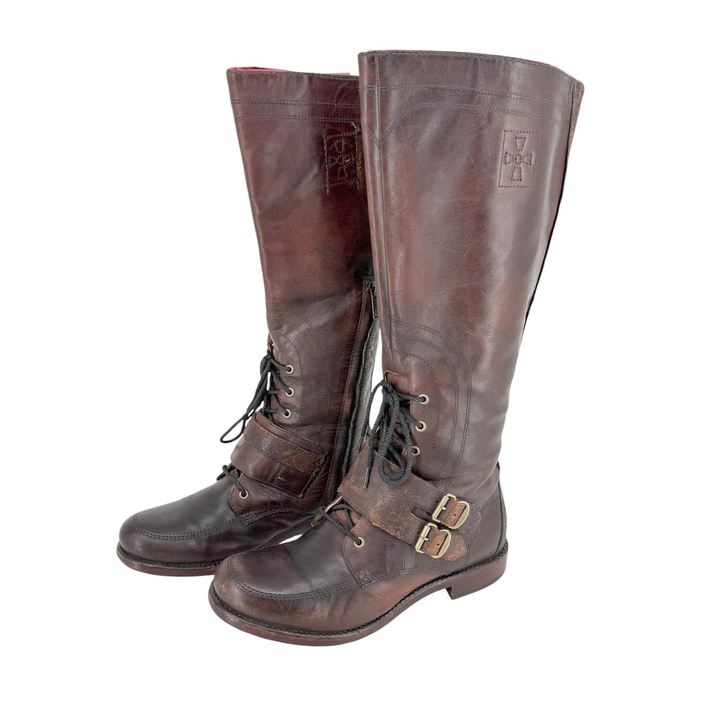 Timberland Lucille Tall Knee High Boots Women 7 Brown Leather Lace Up Buckle